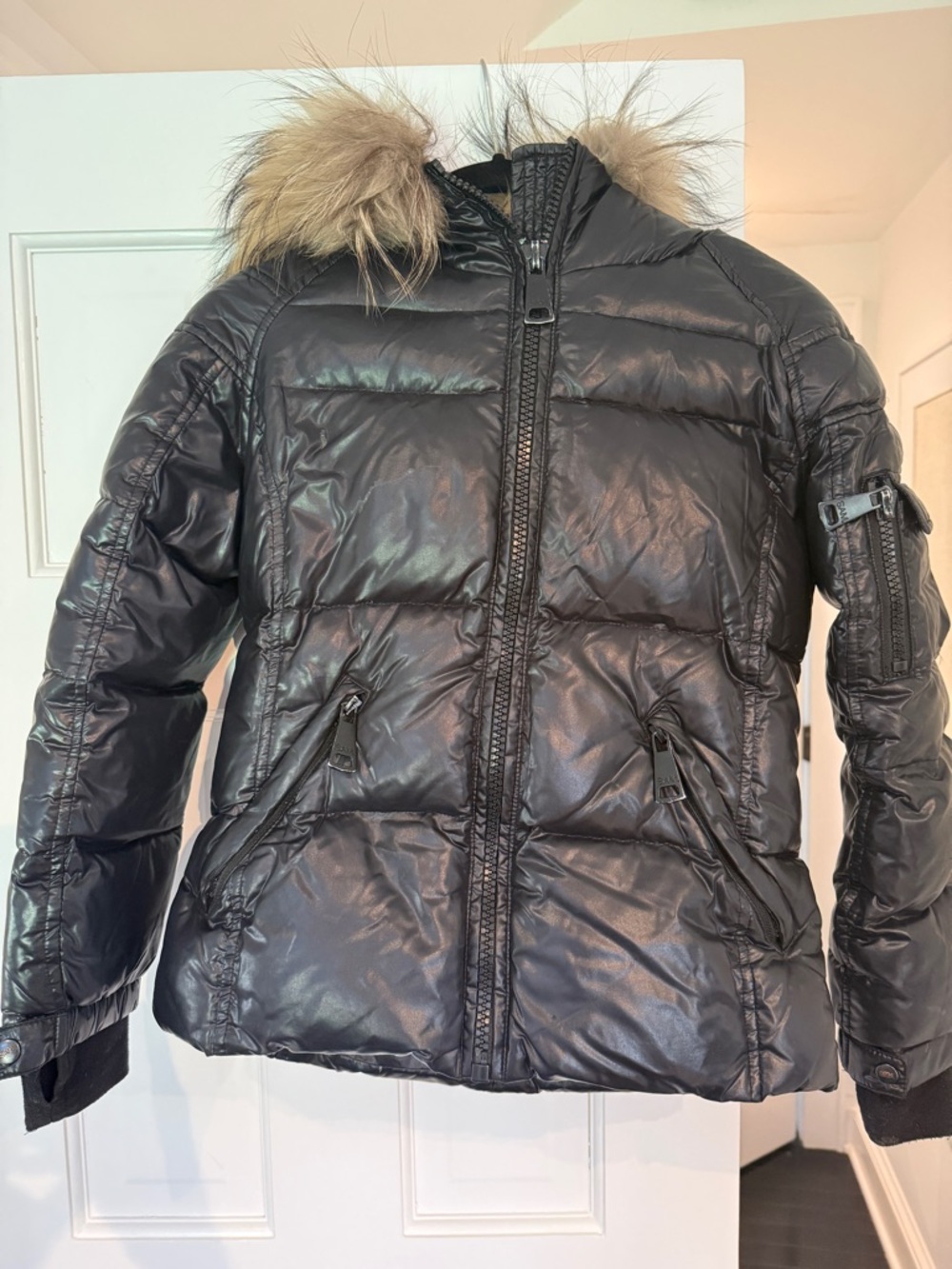 Kids SAM. Black Puffer Coat with real Fur trim